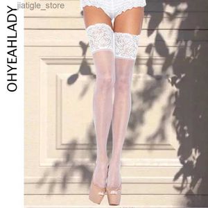 セクシーな靴下ohyeahladey womensセクシーな靴下純粋なかわいい膝白い感情的なサスペンションエグゼクティブシルクロールプレイハイソックスJ2052 Y240401