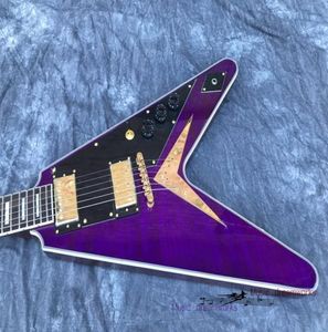 Индивидуальная электрогитара Purple Flying V-образной формы с новым брендом 2020 года, корпус и гриф из красного дереваМогут быть настроены8127318