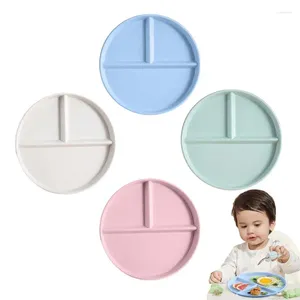 Plates 3 Compartments Plate Reusable Round Dinner 4PCS Portion Control Fruit Salad Tray Dinnerware