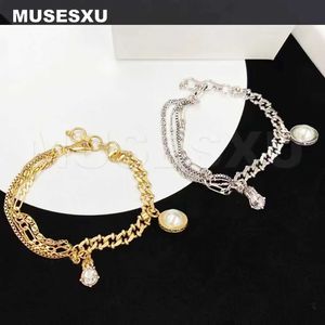 Chain 2022 New Jewelry Luxury Brand Pearl and Zircon Pendant Multi layer Chain Bracelet Suitable for Women and Mens Party Gifts Q240401