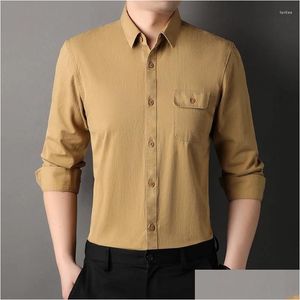 Camicie eleganti da uomo Abbigliamento di alta qualità Tinta unita Camicia casual da lavoro a maniche lunghe Abbigliamento formale in cotone M-4XL App di consegna a goccia allentata Otbwx