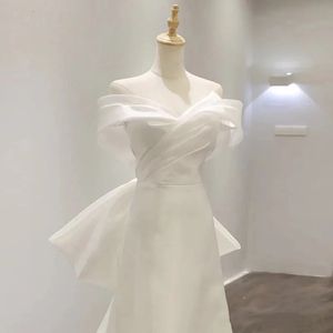 Schulterfreies Hochzeitskleid 2023, große Schleife, Bankettkleider, feenhaftes, elegantes Kleid 240329