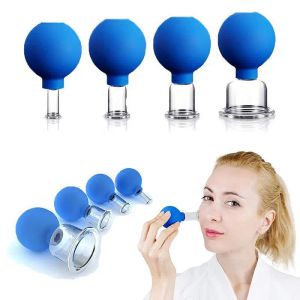Verktyg 4 st/ställ in gummi massage kroppskoppar glas vakuum koppning anti cellulit sugkopp massager för ansikts ansiktshud lyftverktyg