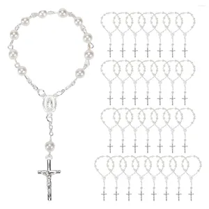 Chains 30Pcs Baptism Rosary Beads Finger Rosaries Faux Pearls For Favors Christening Communion