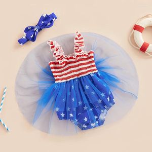 Rompers Mesh Chiffon Baby Girls Romper Dress Independence Day Seveless Striped Star
