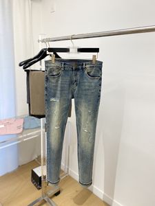 2024 primavera outono bordado zíper jeans masculino luz lavado listrado calças lápis longas wcnz027