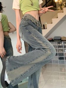 Dżinsy damskie amerykańskie vintage patchwork szeroko rozbijane spodnie dżinsowe luźne spodnie kobiety y2k wysoki talia prosta moda