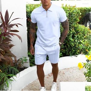 Mens Tracksuits 2023 Tracksuit Suit Summer Short Sleeve Thin Shirt Sport Shorts 2 Piece Men Solid Set Casual Jogging Drop Delivery App Dhaxa