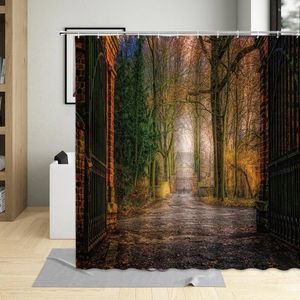 Shower Curtains Vintage Forest Haunted House Design Pattern Decor Bathroom Europe Style Waterproof Fabric Curtain With 12 Hooks