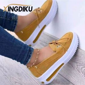 Shoes 2022 Women's New Vulcanized Shoes Thick Sole Comfortable Suede Peas Shoes Lace Up Spring Waterproof Platform Tenis De Mujer Pink