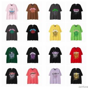 Star Style SP5DER 555555 Spider Web Foam Tryckt rund hals kortärmad t-shirt Casual Loose Fashion för män och kvinnor Tshirt Tees