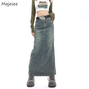 Maxi Denim Skirts Women Autumn American Retro Streetwear Y2k College Young Girls Chic Long Faldas Sexy Mujer Straight Hipster 240327
