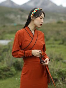 Ethnic Clothing Tibetan Women's Style Robe Long Dress Sleeve Spring And Autumn Dance Costume