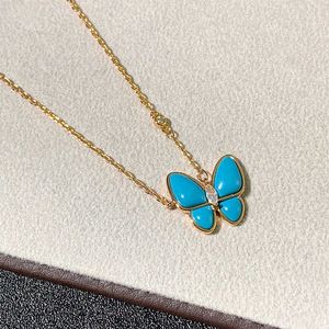 Hot Van V Gold Blue Butterfly Necklace White Fritillaria and Elegant Elegance Light Luxury Collar Chain Female