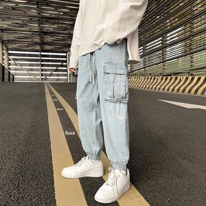 Men's Jeans Foufurieux Spring Autumn Big Pocket Tooling Men Loose Causal High Street Bunched Feet Long Pants Trousers Male Clothes