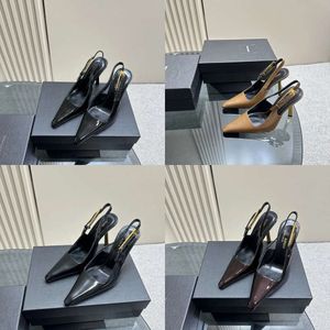 Lady Prom Dress Dance Even Designer Heel Luxury High Heel Shoe Lee Mirrored Borsted Leather Slingback Pump Women Black Brown White Prad Triangle Man höjda