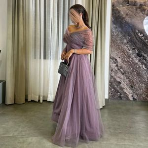 Luxury Lace Evening Dress Sexy Women ALine Off The Shoulder Elegant Purple Cocktail Party Prom Gown 240401