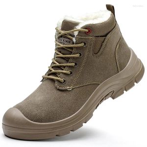 Boots Men Casual Steel Toe Covers Work Safety Cow Suede Leather Welding Shoes Worker Warm Wool Winter Snow Boot Ankle Botas Safe