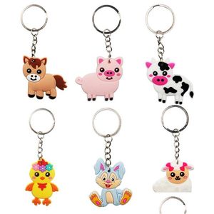 Keychains Lanyards i BK Cartoon Cute Farm Animal Keychain Pendant Gift Eloy Plastic PVC Rubber Rabbit Pig Bag Car Jewelry Accessor DHA2J