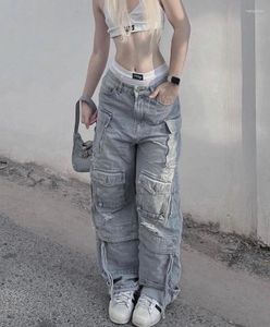 Женские джинсы, потертые комбинезоны в американском стиле с несколькими карманами для женщин Y2k, уличные свободные мешковатые брюки в стиле ретро в стиле Харадзюку, брюки в стиле хип-хоп