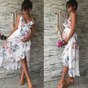 Spring Oneck Long Maternity Dresses for Pregnant Women Clothes Flowers Print Pregnancy Dress Gravidas Clothing 240326