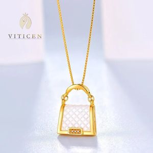 Viticen real 18k ouro au750 colar branco concha fritillaria bagshaped elegante para mulher clássico bonito romântico jóias finas 240311
