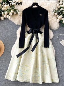 Casual Dresses French Style High-klass Hepburn Women 2024 Autumn Winter Sticking Jacquard Puffy Wide-Hem Dress Female