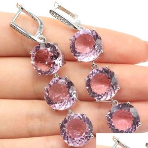 Düğüm 43x26mm Göz kamaştırıcı büyük 18.3g Yuvarlak Yangın Gökkuşağı Mystic Topaz Beyaz CZ Kadınlar Sier Küpeler Damla Teslim Takıları Dhimq