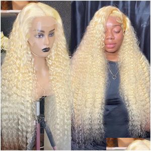 Synthetic Wigs Red Lace Frontal Wig Curly Human Hair Deep Wave 13X4 Transparent Front For Black Women Pre Plucked Drop Delivery Produc Dh7No