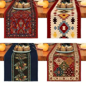 Bohemian Geometric Mönster Tabell Runner Linen Kitchen Decoration Accessories For Inhoor Outdoor Holiday Decoration Tabler Runner 240328