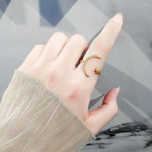 Klusterringar 925 Sterling Silver Geometric Gold Plated Zircon Moon for Women Men Simple Design mode justerbar handgjorda par ring