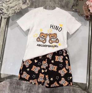 Print O-neck T-shirt Shorts 2-piece Cotton Kids Suit Baby 2-12 Years