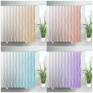 Duschgardiner Creative Ombre White Line Geometric Bath Curtain Blue Purple Modern Minimalist Tyg Print Badrumdekor