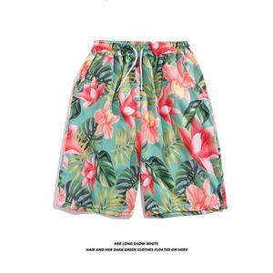 Flower shorts mens drying thin floral full Korean five point beach pants men