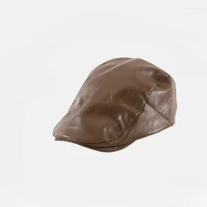 Berets PU Leather Autumn And Winter Women's Forward Hat Retro Japanese Style British Duckbill Fashionable Versatile