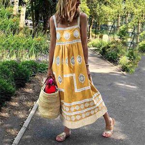 Temel gündelik elbiseler kadınlar yaz plaj sundress vintage vestidos baskı askısı elbise boho tarzı büyük salıncak tatil maxi kadın yq240402