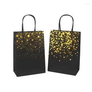 Gift Wrap 12/24/48pcs Black Kraft Paper Bags Bronzing Pattern Gold Stamping Packaging Handbag For Small Business Festival Party Decor