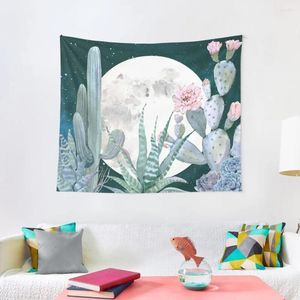 Tapissries Cactus Nights Pretty Pink and Blue Desert Stars Cacti Illustration Tapestry Room Decor Eesthetic Wall Art