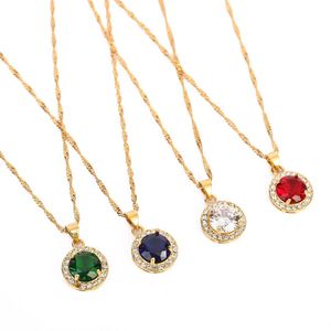 Europeiska och amerikanska nya mode Golden Hollow Geometric Round Big Crystal Stone Pendant Necklace273Z