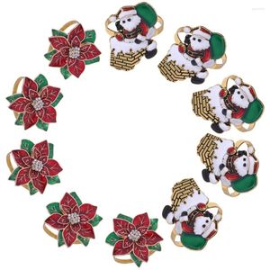 Table Cloth 10pcs Metal Santa Claus Napkin Rings Holders Christmas Flower Shaped Accessories