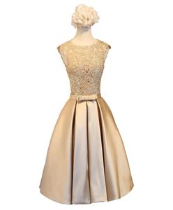 Lace Satin Ball Gown Cocktail Dress Gold Knee Length Party Dresses New Short Bridesmaid Dresses Summer3588699