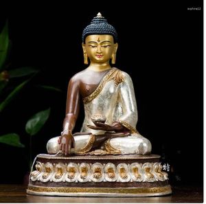 Dekoracyjne figurki 30 cm wysokości # wysokiej jakości buddy talizman skuteczna ochrona tybetańska nepal buddyzm sakyamuni srebrna mosiężna posąg mosiądzu