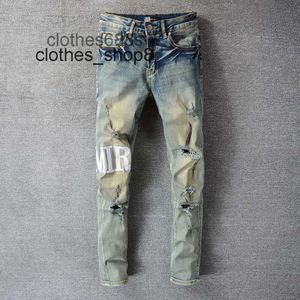 modemärke män jeans designer amirss jeans nya vintage tvättade hål män mode märke ins high street smal fit elastiska leggings qwli