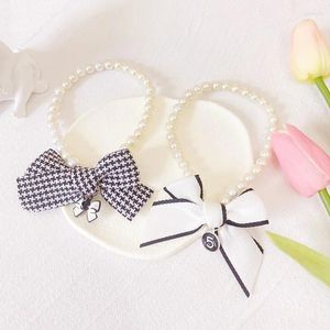 Dog Apparel Cat Necklace Pearl Bow Decorative Supplies Pet Collar Bell Tie Bib Accessories