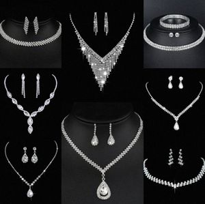 Wertvolles Labordiamant-Schmuckset Sterlingsilber-Hochzeits-Halsketten-Ohrringe für Frauen-Braut-Verlobungs-Schmuck-Geschenk S2Zn #