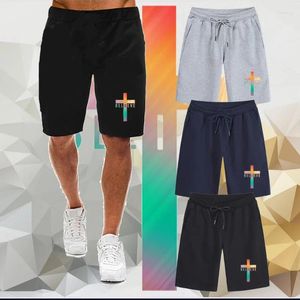 Pantaloncini da uomo palestra colorati pantaloncini da surf firmati con stampa croce di Gesù uomo traspirante comodi pantaloni corti bodybuilding fitness