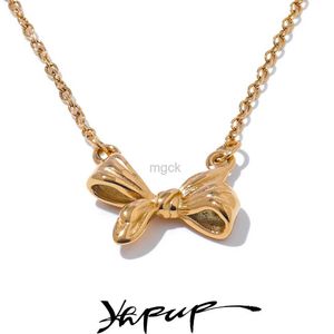 Pendant Necklaces Yhpup 2024 Trending Stainless Steel Bowknot Bow Pendant Necklace Waterproof Women Chic Fashion Jewelry Gift Option Best-Selling 240330