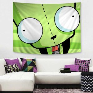 Invader Zim Cartoon Tapestry Tarot Hippie Carpet Dormitory Wall Hanging Board Y241101