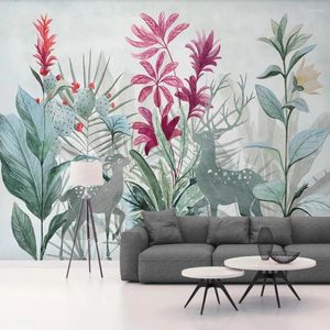 Wallpapers Milofi personalizado grande papel de parede mural nórdico tropical planta banana folha fundo papel de parede pintura decorativa
