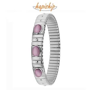 Chain Hapiship New Womens Jewelry 9mm Wide Stainless Steel Pink Opal Elastic Fashion Bracelet Womens Jewelry MY028 Q240401